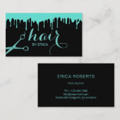 美容師のモダンなターコイズは美容院を滴らせます 名刺 (正面/裏面)