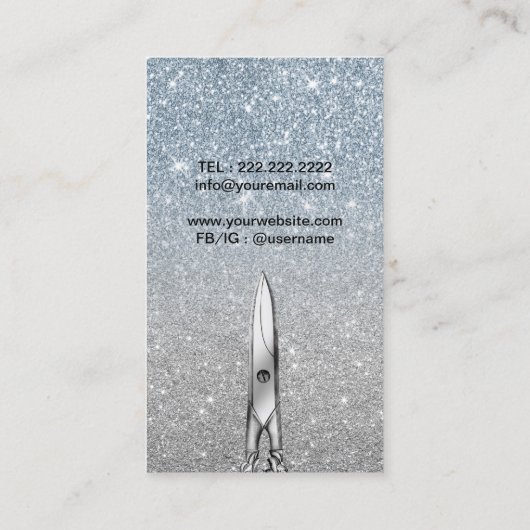 美容師のモダンな挨りだらけの青い及び銀製のグリッター 名刺 (裏面)