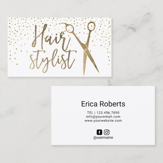 美容師のモダンな金ゴールドはタイポグラフィを切ります 名刺 (正面/裏面)