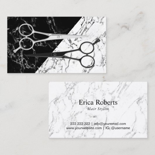 美容師のモダンな黒い及び白は大理石を切ります 名刺 (正面/裏面)