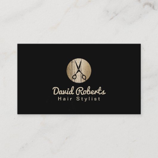 美容師のモダンな黒及び金ゴールドのヘアーサロン 名刺 (正面)