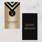 美容師のモダンな黒及び金ゴールド 名刺 (正面/裏面)