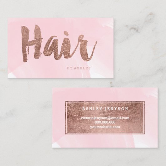 美容師のモダンのばら色の金ゴールドのタイポグラフィのピンク 名刺 (正面/裏面)