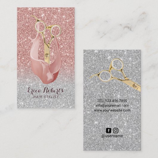 美容師のモダンのばら色の金ゴールドの銀のグラデーションなサロン 名刺 (正面/裏面)