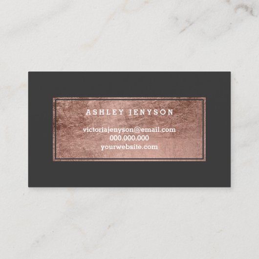 美容師のモダンのダークグレーばら色の金ゴールドのタイポグラフィ 名刺 (裏面)