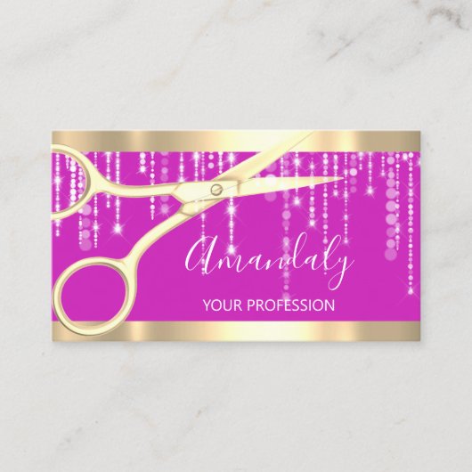 美容師のモダンシザーズドリップピンク 名刺 (正面)