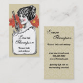 美容師のレトロのヴィンテージの花の名刺 名刺 (正面/裏面)