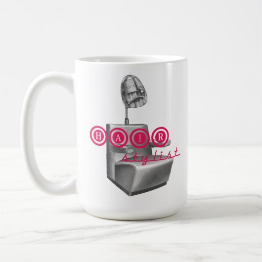 美容師のヴィンテージのドライヤーの椅子のマグ コーヒーマグカップ (左)