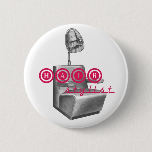 美容師のヴィンテージのドライヤーの椅子ボタン 缶バッジ (正面)