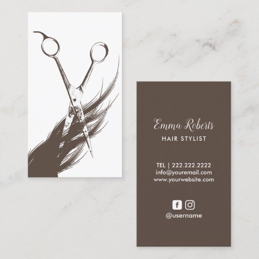美容師のヴィンテージは及び毛エレガントなタン切ります 名刺 (正面/裏面)
