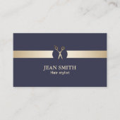 美容師の上品な青及び金ゴールドのモダン 名刺 (正面)