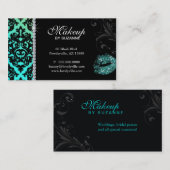 美容師の名刺のダマスク織のグリッターのティール（緑がかった色） 名刺 (正面/裏面)