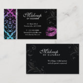 美容師の名刺のダマスク織の青いピンク 名刺 (正面/裏面)