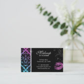 美容師の名刺のダマスク織の青いピンク 名刺 (スタンド正面)