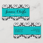 美容師の名刺のダマスク織の青 名刺 (正面/裏面)