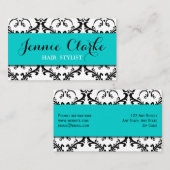 美容師の名刺のダマスク織の青 名刺 (正面/裏面)