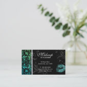 美容師の名刺の花のグリッターのティール（緑がかった色） 名刺 (スタンド正面)