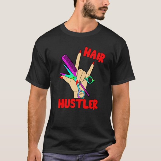 美容師の女性の美容師の女性のロックハンド彼女 Tシャツ (正面)