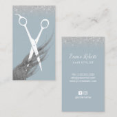 美容師の挨りだらけの青い及び銀製のグリッターのサロン 名刺 (正面/裏面)