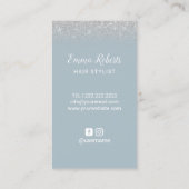 美容師の挨りだらけの青い及び銀製のグリッターのサロン 名刺 (裏面)