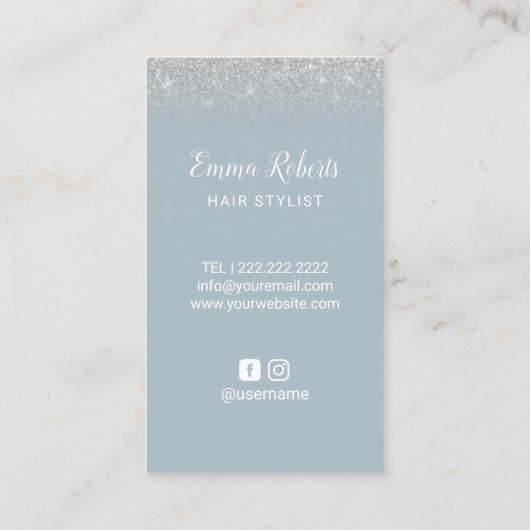 美容師の挨りだらけの青い及び銀製のグリッターのサロン 名刺 (裏面)