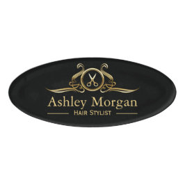 美容師の毛の切口の贅沢な金ゴールドのはさみのロゴ 名札