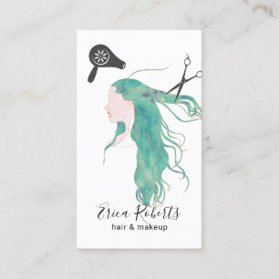 美容師の水彩画の美しいの女の子の美容院 名刺