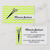 美容師の淡黄緑の緑のシェブロンのはさみ 名刺 (正面/裏面)