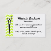 美容師の淡黄緑の緑のシェブロンのはさみ 名刺 (裏面)