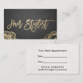 美容師の粋な金ゴールドのタイポグラフィのアポイントメント 予約カード (正面/裏面)