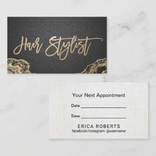 美容師の粋な金ゴールドのタイポグラフィのアポイントメント 予約カード (正面/裏面)