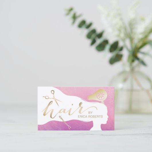 美容師の美しいの女の子のエレガントな水彩画のサロン 名刺 (スタンド正面)