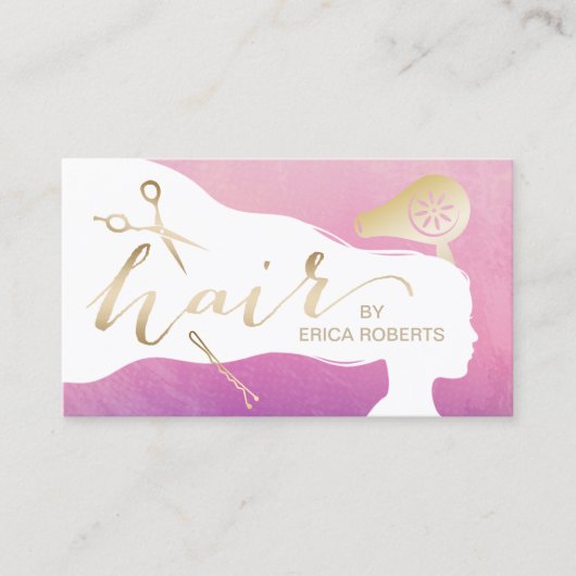 美容師の美しいの女の子のエレガントな水彩画のサロン 名刺 (正面)
