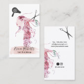 美容師の美しいの女の子の水彩画の花柄の毛 名刺 (正面/裏面)