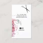 美容師の美しいの女の子の水彩画の花柄の毛 名刺 (裏面)