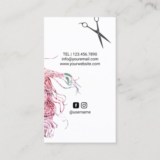 美容師の美しいの女の子の水彩画の花柄の毛 名刺 (裏面)