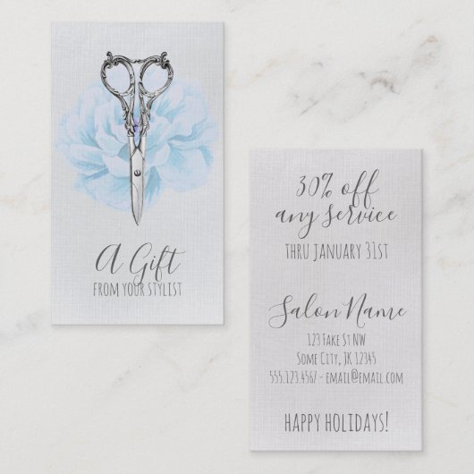 美容師の美容師のギフト券のクリスマス 割引カード (正面/裏面)