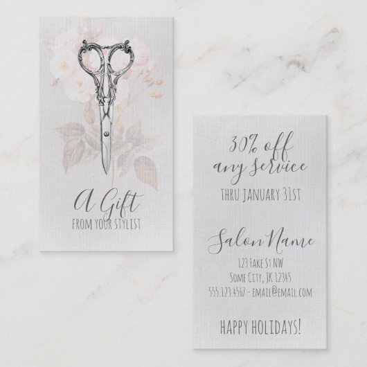 美容師の美容師のギフト券のクリスマス 割引カード (正面/裏面)