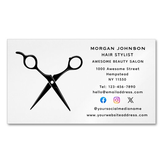 美容師の美容師ソーシャルメディア マグネット名刺 (正面)