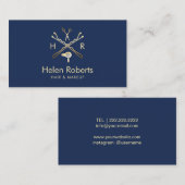 美容師の美容院のロゴのモダンな海軍及び金ゴールド 名刺 (正面/裏面)