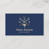 美容師の美容院のロゴのモダンな海軍及び金ゴールド 名刺 (正面)