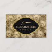 美容師の贅沢な金ゴールドの孔雀はサロンに羽をつけます 名刺 (正面)