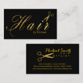 美容師の金ゴールドのはさみの原稿のサロン#3 名刺 (正面/裏面)