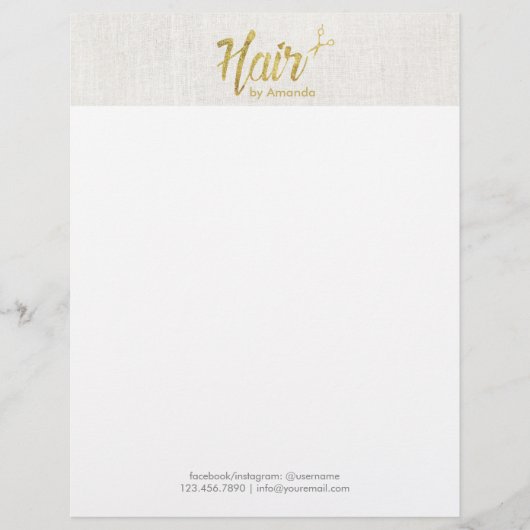 美容師の金ゴールドの原稿のエレガントな麻布 レターヘッド (正面)
