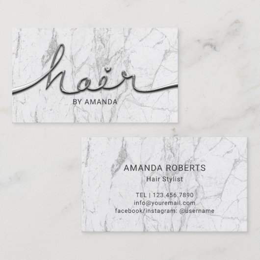 美容師の金属の原稿の白い大理石のヘアーサロン 名刺 (正面/裏面)