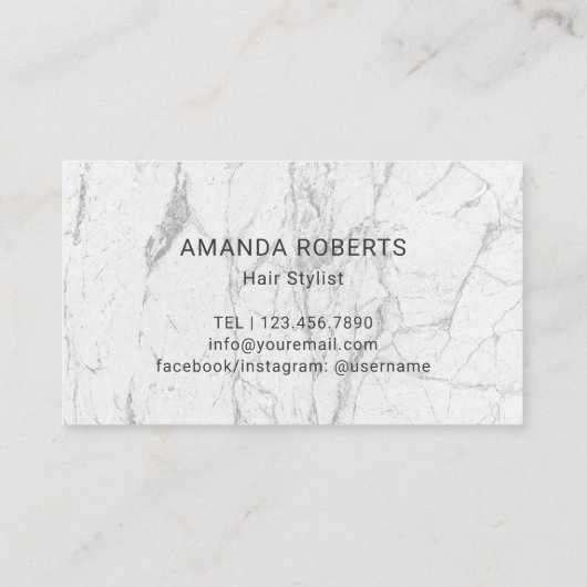 美容師の金属の原稿の白い大理石のヘアーサロン 名刺 (裏面)