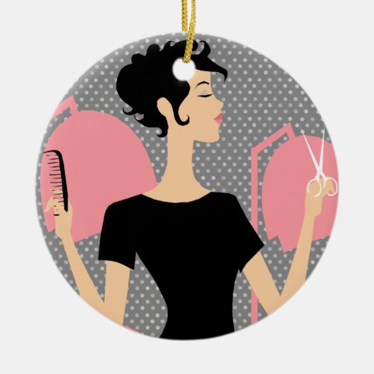 美容師の陶磁器のクリスマスオーナメント セラミックオーナメント (正面)