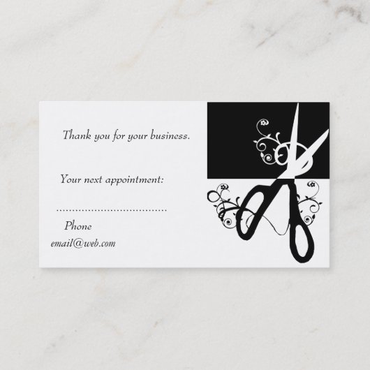 美容師の魔法の渦巻の白黒は切ります 予約カード (裏面)