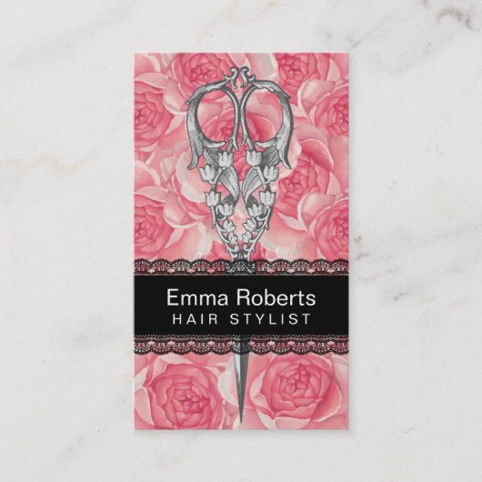 美容師の黒によってひもで締められる花の美容院 名刺 (正面)