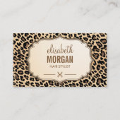 美容師はさみエレガントクリームヒョウ柄 名刺 (正面)